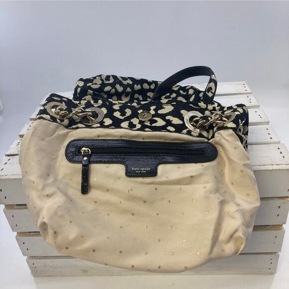 KATE SPADE BLACK AND CREAM ANIMAL PRINT SHOULDER BAG - Picture 8 of 11
